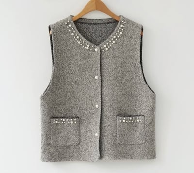 【SALE商品】毛呢針織釘珠背心*2色 KR09550856