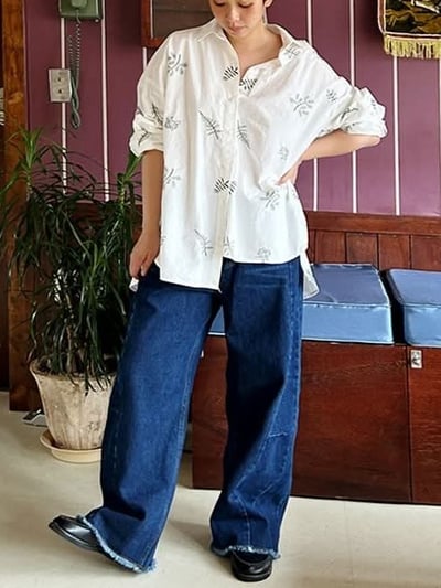 棉質電繡花草紋計款襯衫*3色 K085891