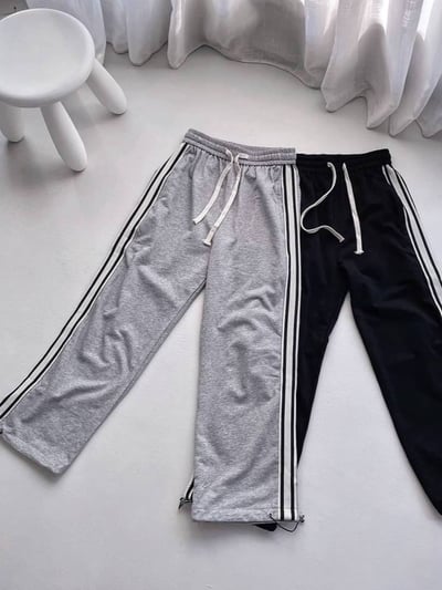 男女適穿-下腳可拉縮口雙線織帶長褲*2色 T7924596