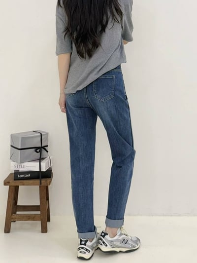 側邊撞色條水洗彈力男友牛仔褲*1色 K740065