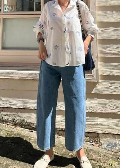 棉質電繡花草紋計款襯衫*3色 K085892