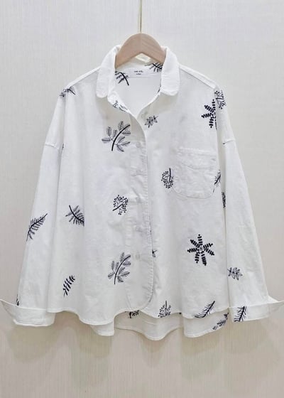 棉質電繡花草紋計款襯衫*3色 K085893