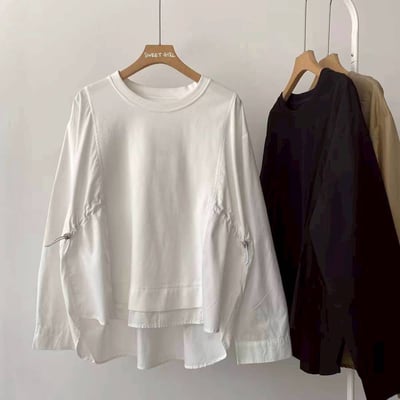 簡約俐落拼接抽繩上衣*3色 K082857