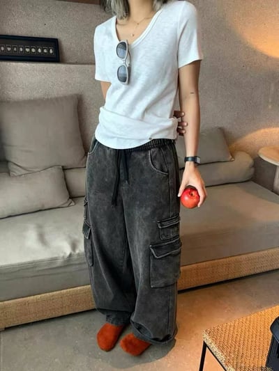 美式復古水洗做舊工裝衛褲*1色 A95683
