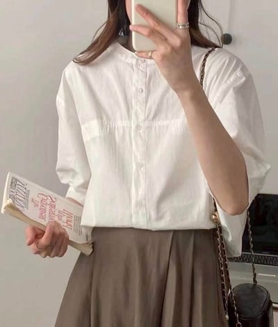 透氣棉質七分袖造型襯衫*3色 K08093