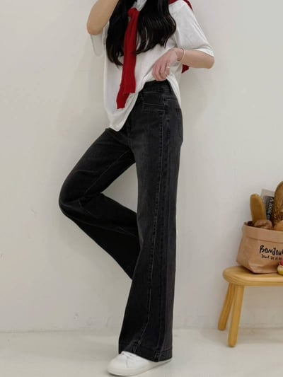 造型口袋簡接激瘦彈力落地喇叭牛仔褲*2色 K740031