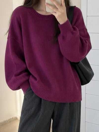 單色寬鬆北極絨針織上衣 *4色 B1192511