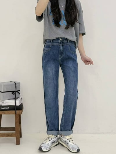 側邊撞色條水洗彈力男友牛仔褲*1色 K740061