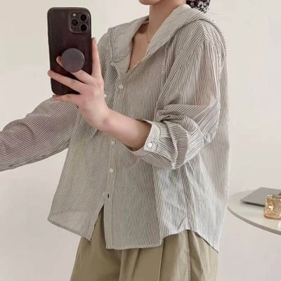 T透氣直條紋連帽外罩衫*2色 K085316
