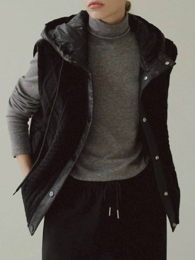 【SALE商品】菱格紋針織拼接鋪棉連帽背心*4色 KB912509012