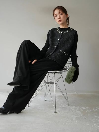 【SALE商品】毛呢針織釘珠背心*2色 KR09550855