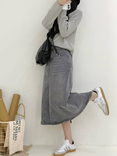率真感水泥灰牛仔裙*1色 K97409873