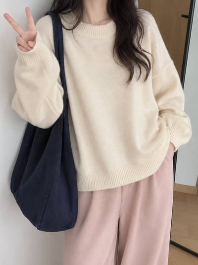 單色寬鬆北極絨針織上衣 *4色 B119256