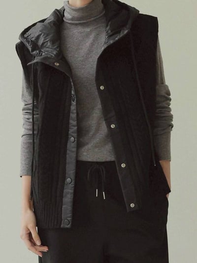 【SALE商品】菱格紋針織拼接鋪棉連帽背心*4色 KB91250903