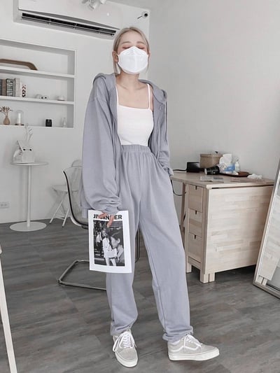 必搶優惠 -連帽拉鍊外套+縮口綿長褲 套裝*4色 KB8892