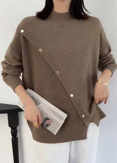 【SALE商品】斜邊金釦高領針織上衣*4色 K988595
