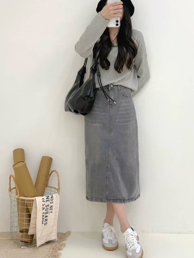 率真感水泥灰牛仔裙*1色 K97409872