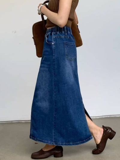 顯瘦後愛心刺繡紋牛仔裙*1色 J2699781