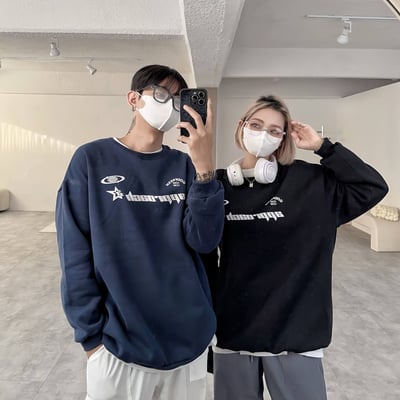 舒適刷毛星星地球賽車風大學T*3色 KB6896