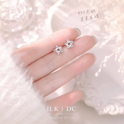 香港銀飾｜星辰3A鋯石星星鑲鑽耳環2