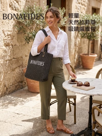 BONAFIDES 手編拉菲草托特包（炭灰色）2