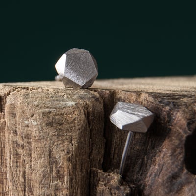 925銀 五角立體拉絲耳飾3