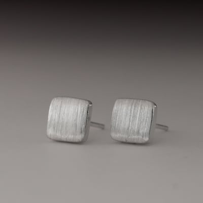 925銀 四角方形拉絲耳飾7