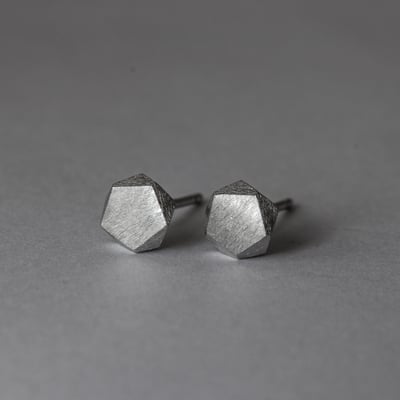 925銀 五角立體拉絲耳飾4