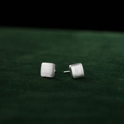 925銀 四角方形拉絲耳飾3