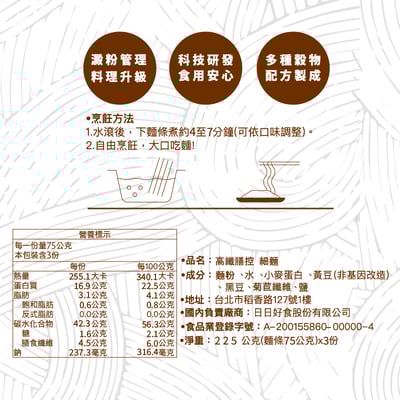 【日日好食】高纖膳控醣細麵-1包/3人份4