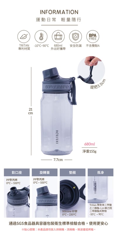 【HOUSUXI】 Tritan運動直飲水瓶680ml/*兩色可選*5