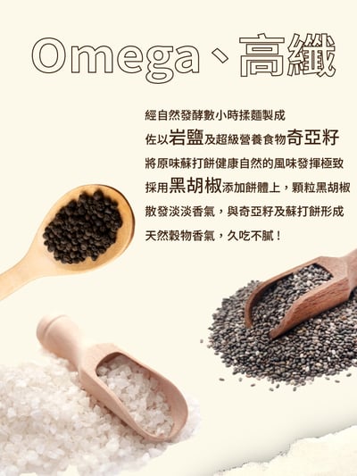 【珍田】奇亞籽系列-生機蘇打餅 黑椒岩鹽 / 蕎麥紫菜 / 黑芝麻養生3