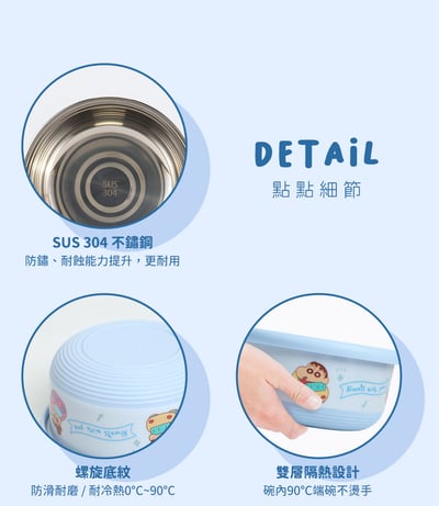 【HOUSUXI舒希】不鏽鋼雙層隔熱碗 蠟筆小新藍色系列5