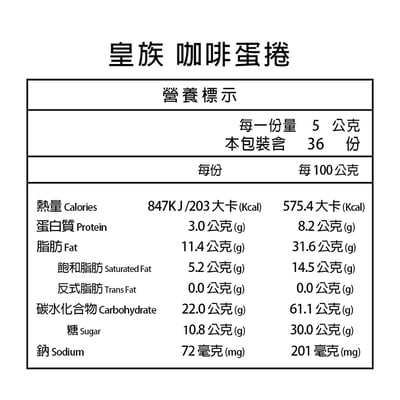 【皇族】咖啡蛋捲 180g X 10盒5