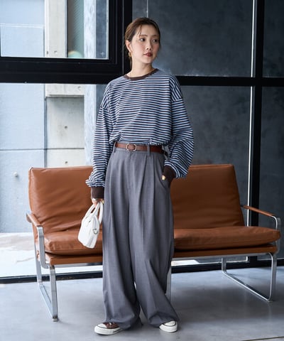 【 FREAK'S STORE 】撞色細條紋 Oversize 長袖T恤12