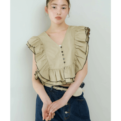 【日本 KBF】2WAY 雙色荷葉邊無袖上衣7