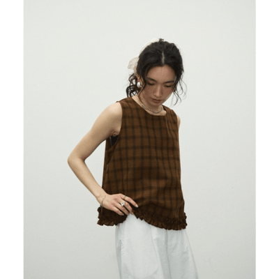 【 Lutim by u 】棉質格紋荷葉邊下擺上衣4