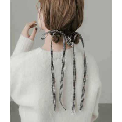 【 SMELLY 】小餐巾方格（Gingham Check）蝴蝶結髮勾 2 件組2