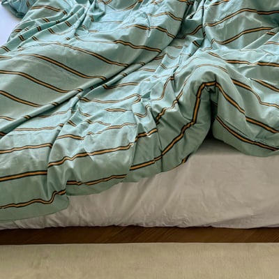 【 ART OF BLACK 】薄荷橘交織．質感粗細條紋床包被套組5