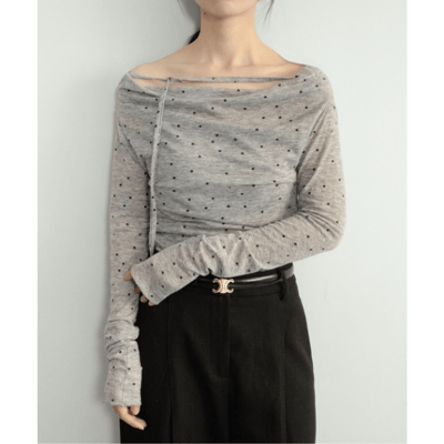 【 on:nue 】大人系透視點點露肩上衣2