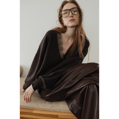 【 tento 】Lace-Trim V-Neck Knit Sweater｜蕾絲V領針織毛衣1