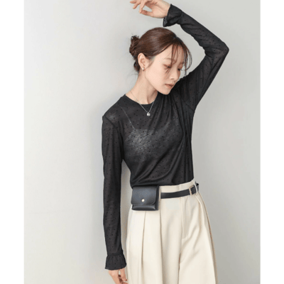 Bab透膚水點點荷葉邊上衣6