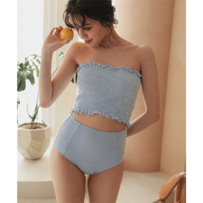 【 titivate 】日系透膚長版前開比基尼兩件式泳裝3