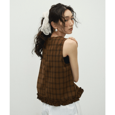 【 Lutim by u 】棉質格紋荷葉邊下擺上衣2