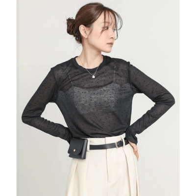 Bab透膚水點點荷葉邊上衣5