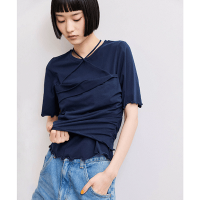【 ADAM ET ROPE' FEMME 】WEB限定．日系時髦層次感假兩件平口疊穿上衣6
