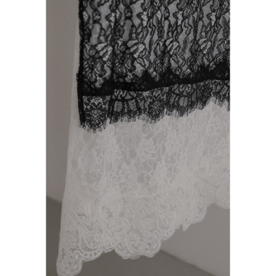 【 tento 】Lace Layered Skirt｜緞面蕾絲拼接長裙5