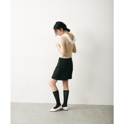 【 Lutim by u 】附罩杯荷葉邊露肩羅紋上衣6