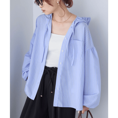 【 BONLECILL 】【97%抗UV】Solvere 輕盈透膚抓皺連帽防曬襯衫外套 (微透感、涼感涼しげ)10