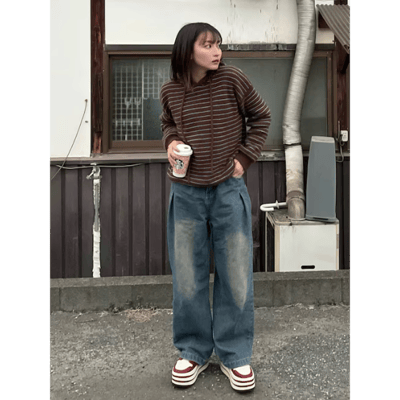 【 MANGROVE 】藍色撞色條紋連帽針織上衣7